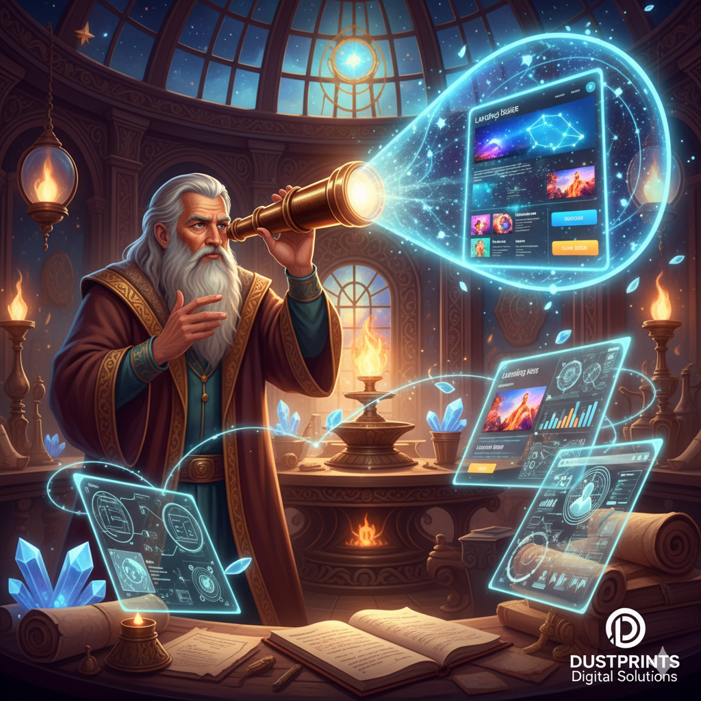 Dustprints landing page UX research and information architecture visuals